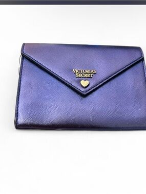 Victoria's Secret Iridescent Purple Envelope Wallet with Gold Heart